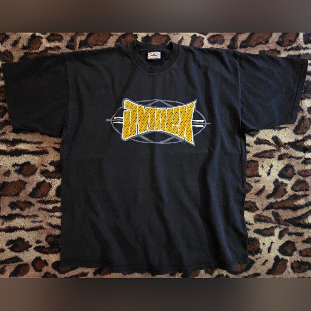 VTG 90/00s Avirex Warped Logo Perforated Graphic Tee - BLACK 3XL